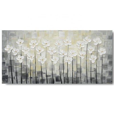 White Handpainted 3D White Flower Wall Art Canvas Oil Painting Pictures For Decoration