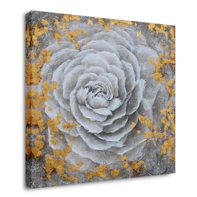 Hand Painted Modern White Flower With Gold Foil Print Artwork Pictures With Embellishment On Canvas For Bedroom Decoration