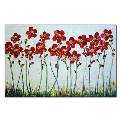 Newest Handmade Chinese Wall Art Red Flower Painting